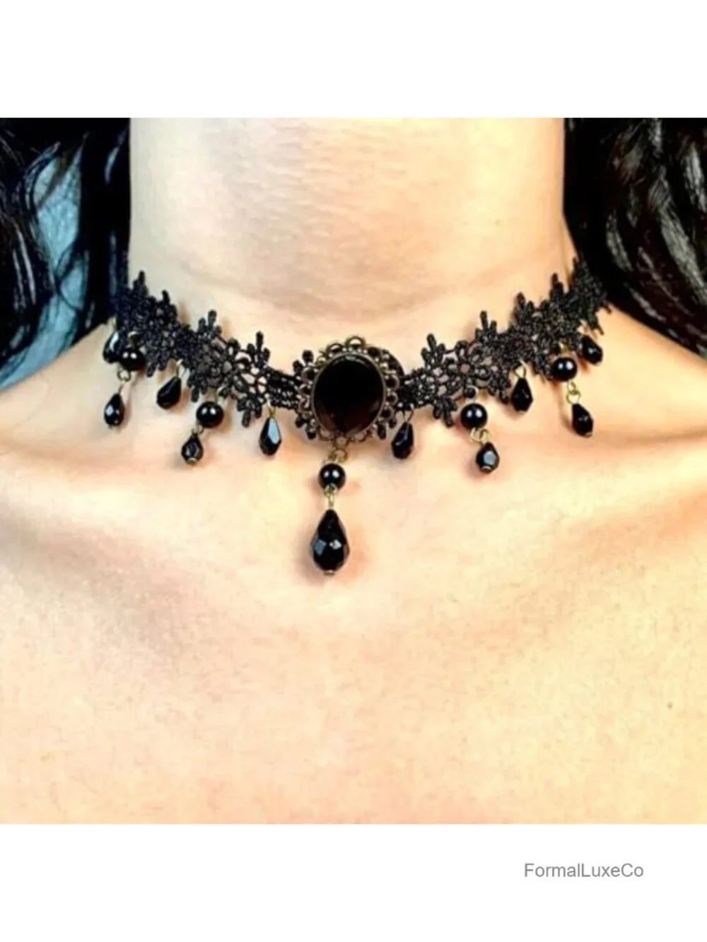 Adjustable Layered Velvet Leather Lace Collar Necklace, Goth